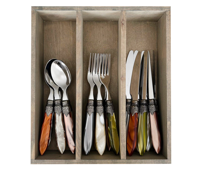 Murano Set de Couverts (18 pièces) – Pour 6 personnes – 'Fresco Mix' dans un coffret en bois | Idéal pour le Dessert, le Petit Déjeuner ou l’Entrée – Design Italien Élégant