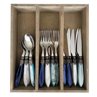 Murano Small Cutlery Set (18-piece) – For 6 People – 'Pacific Mix' in Wooden Box | For Dessert, Breakfast or Starters – Elegant Italian Design