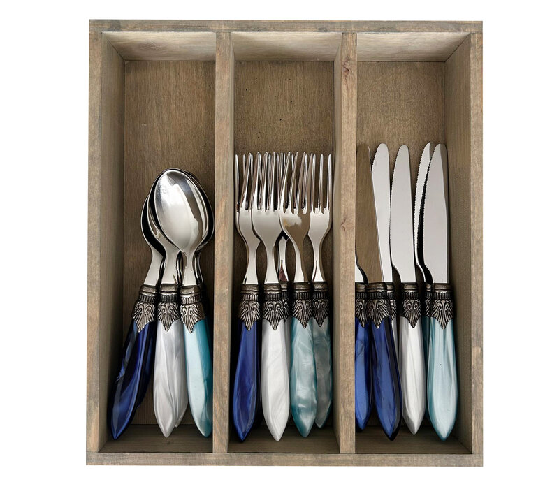 Murano Set de Couverts (18 pièces) – Pour 6 personnes – 'Pacific Mix' dans un coffret en bois | Idéal pour le Dessert, le Petit Déjeuner ou l’Entrée – Design Italien Élégant