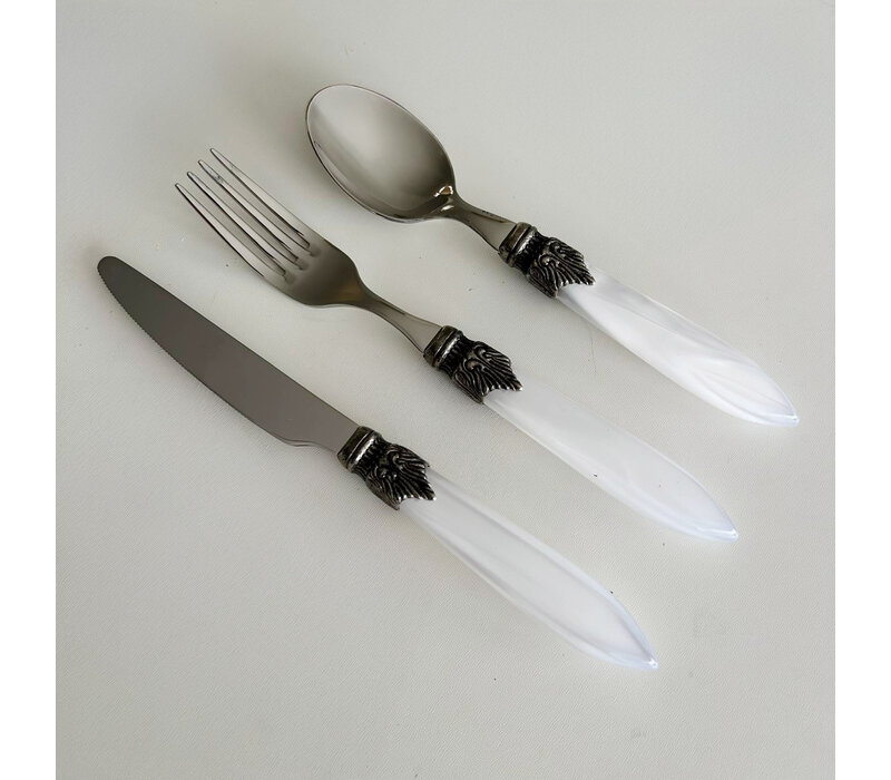 Murano Set de Couverts (3 pièces) – Blanc | Idéal pour le Dessert, le Petit Déjeuner ou l’Entrée – Design Italien Élégant