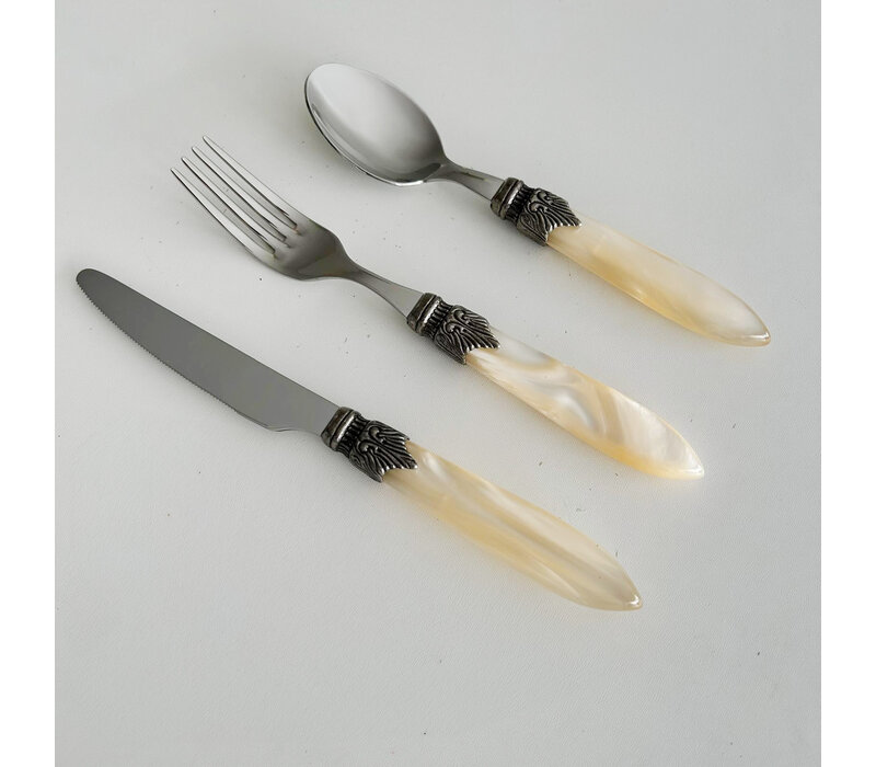 Murano Ontbijt- & Dessertbestek (18-delig) – Voor 6 Personen – Crème in Houten Kist | Bestekset voor Ontbijt, Dessert of Voorgerecht