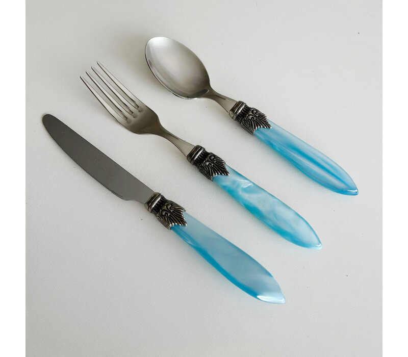 Murano Ontbijt- & Dessertbestek (18-delig) – Voor 6 Personen – Turquoise in Houten Kist | Bestekset voor Ontbijt, Dessert of Voorgerecht