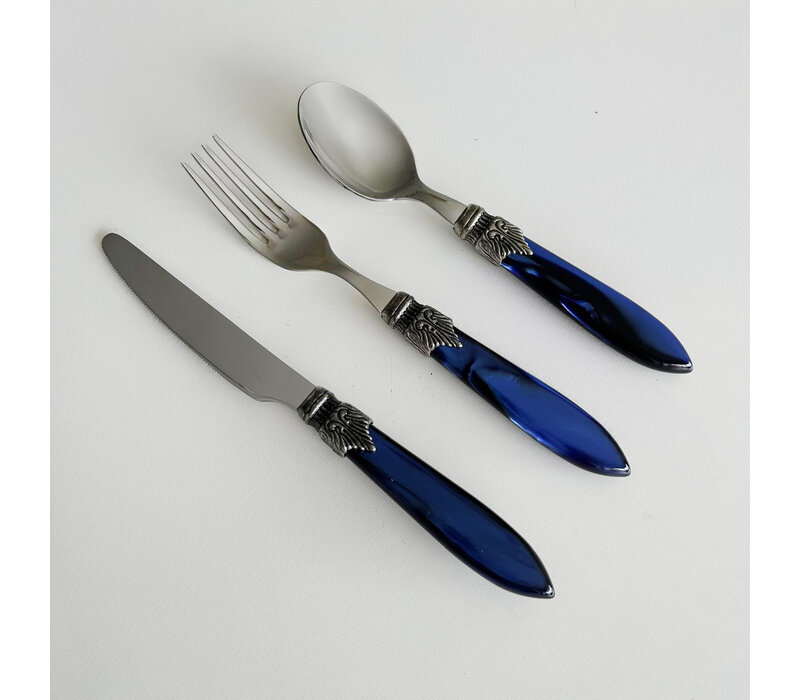 Murano Besteckset (18-teilig) – Für 6 Personen – Blau in Holzbox | Ideal für Dessert, Frühstück oder Vorspeisen – Elegantes Italienisches Design