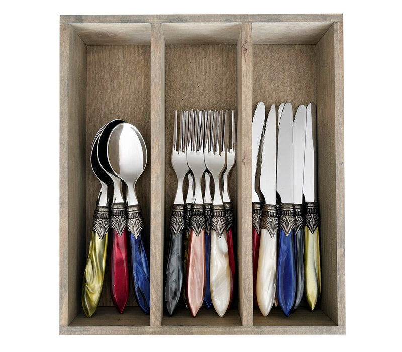 Murano Small Cutlery Set (18-piece) – For 6 People – 'Cottage Mix' in Wooden Box | For Dessert, Breakfast or Starters – Elegant Italian Design