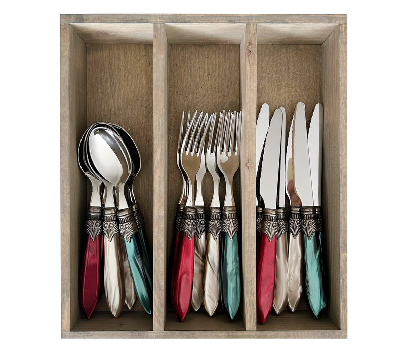 Murano Small Cutlery Set (18-piece) – For 6 People – 'Christmas Mix' in Wooden Box | For Dessert, Breakfast or Starters – Elegant Italian Design