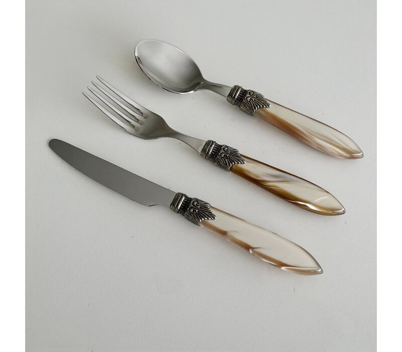 Murano Set de Couverts (18 pièces) – Pour 6 personnes – 'Prairie Mix' dans un coffret en bois | Idéal pour le Dessert, le Petit Déjeuner ou l’Entrée – Design Italien Élégant