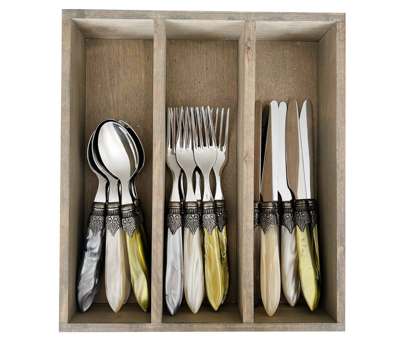 Murano Besteckset (18-teilig) – Für 6 Personen – 'Wiese Mix' in Holzbox | Ideal für Dessert, Frühstück oder Vorspeisen – Elegantes Italienisches Design
