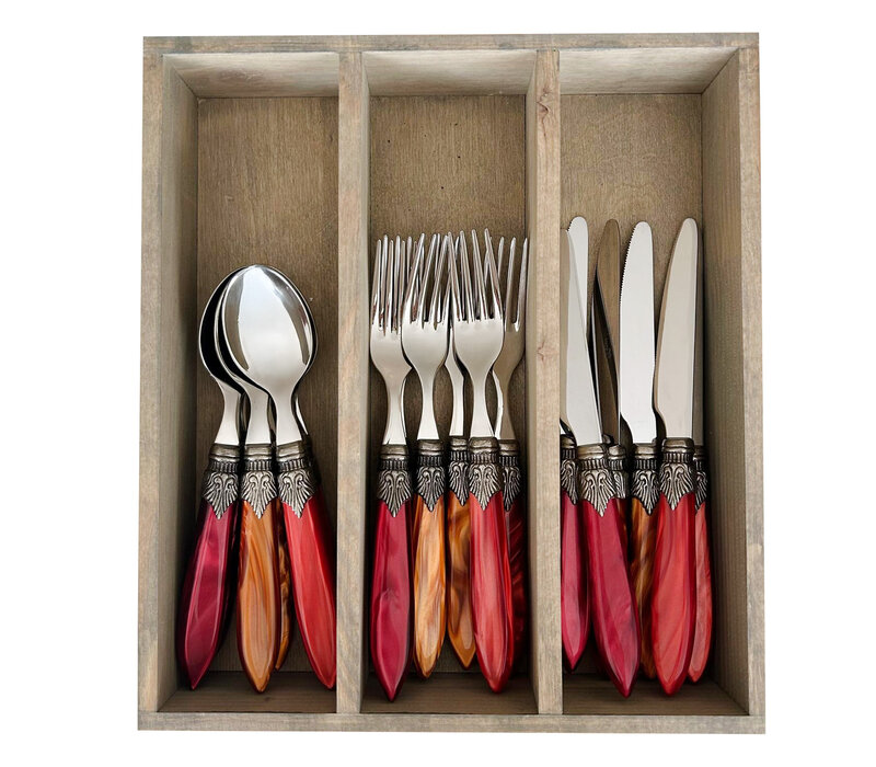 Murano Set de Couverts (18 pièces) – Pour 6 personnes – 'Volcan Mix' dans un coffret en bois | Idéal pour le Dessert, le Petit Déjeuner ou l’Entrée – Design Italien Élégant