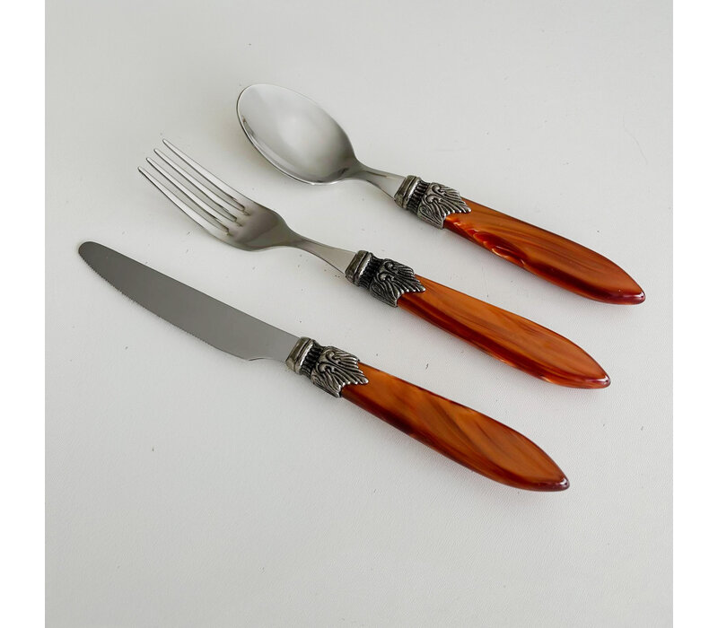 Murano Set de Couverts (18 pièces) – Pour 6 personnes – 'Volcan Mix' dans un coffret en bois | Idéal pour le Dessert, le Petit Déjeuner ou l’Entrée – Design Italien Élégant