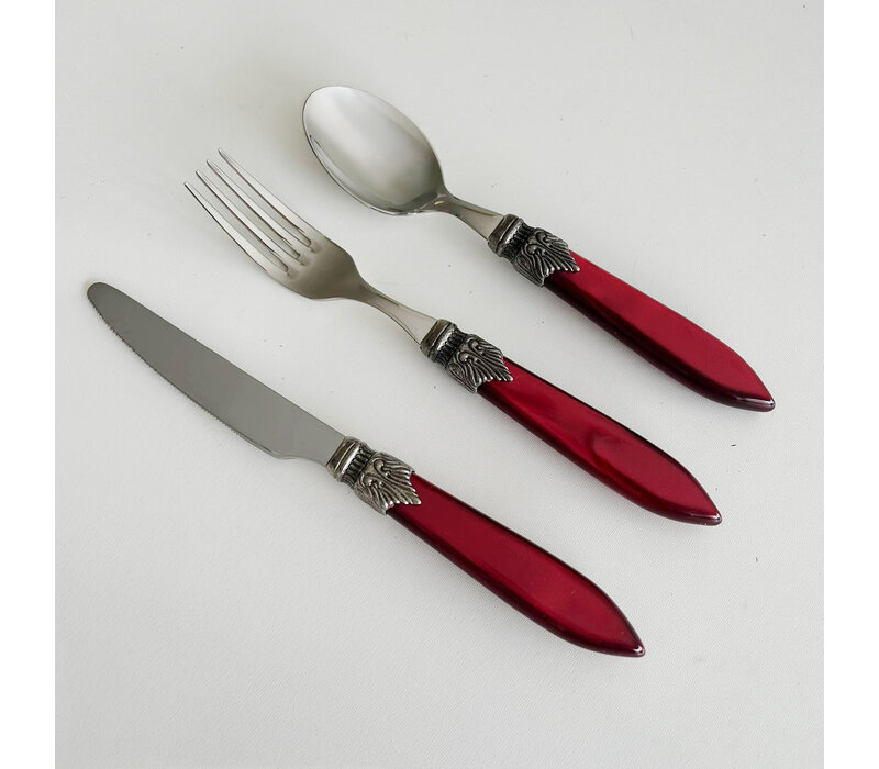 Murano Set de Couverts (18 pièces) – Pour 6 personnes – Bordeaux dans un coffret en bois | Idéal pour le Dessert, le Petit Déjeuner ou l’Entrée – Design Italien Élégant