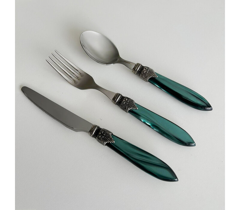 Murano Ontbijt- & Dessertbestek (18-delig) – Voor 6 Personen – Groen in Houten Kist | Bestekset voor Ontbijt, Dessert of Voorgerecht