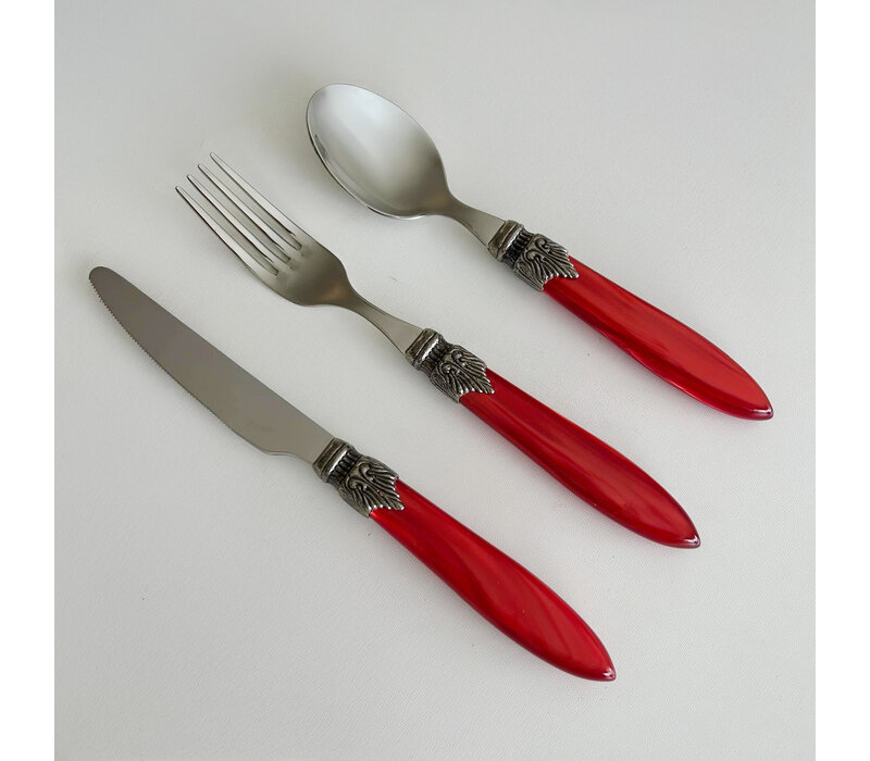 Murano Small Cutlery Set (18-piece) – For 6 People – Red in Wooden Box | For Dessert, Breakfast or Starters – Elegant Italian Design