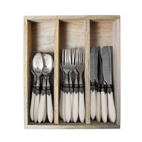 Murano Set de Couverts (18 pièces) – Pour 6 personnes – Ivoire Mat dans un coffret en bois | Idéal pour le Dessert, le Petit Déjeuner ou l’Entrée – Design Italien Élégant