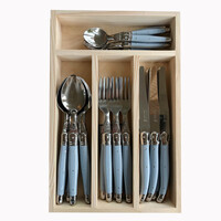Laguiole Classic Tafelbesteck (24-teilig) – Für 6 Personen – 'Hellblau' in Holzbox | Französisches Design