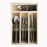 Laguiole Classic Dinner Cutlery (24-piece) – For 6 People – 'Mocha Brown' in Wooden Box | French Design