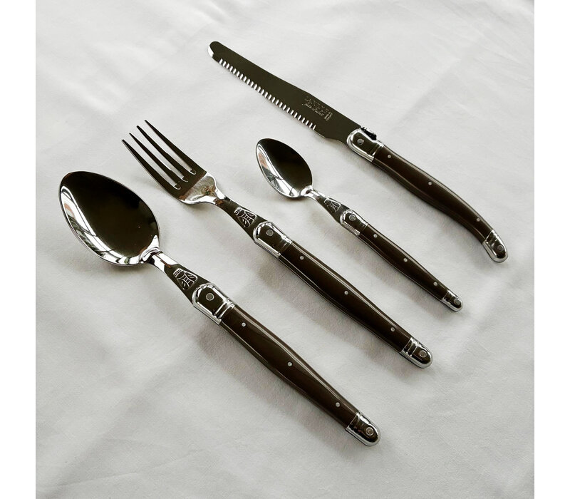 Laguiole Classic Dinner Cutlery (24-piece) – For 6 People – 'Mocha Brown' in Wooden Box | French Design