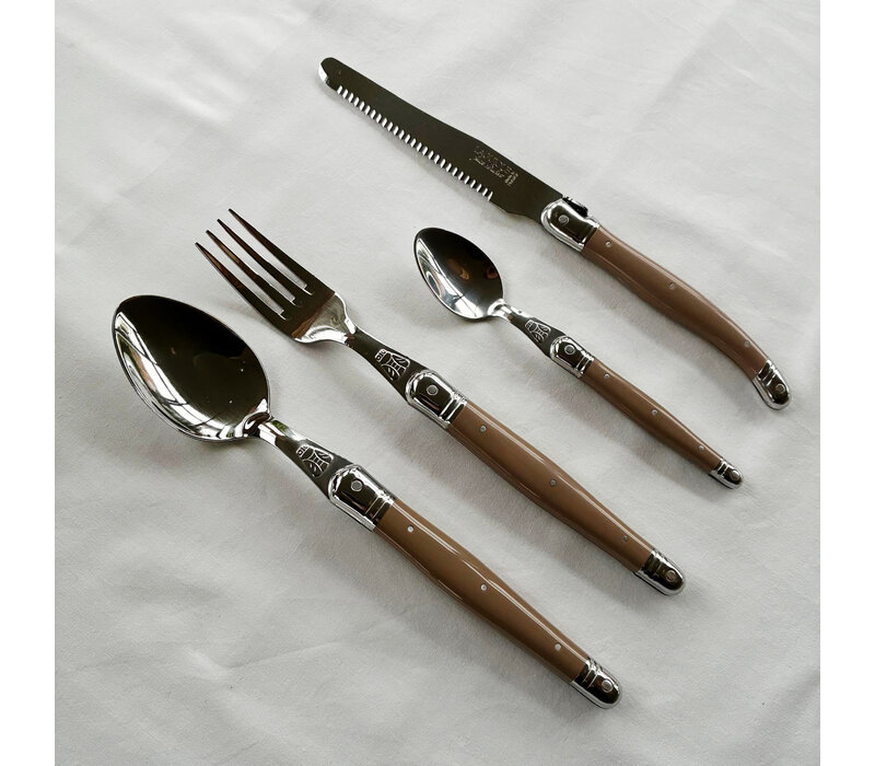 Laguiole Classic Dinerbestek (24-delig) – Voor 6 Personen – 'Leem Bruin' in Houten Kist | Frans Design