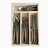Laguiole Classic Dinerbestek (24-delig) – Voor 6 Personen – 'Leem Bruin' in Houten Kist | Frans Design