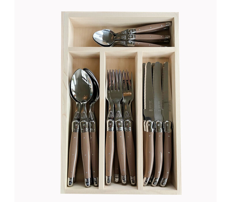 Laguiole Classic Dinner Cutlery (24-piece) – For 6 People – 'Loam Brown' in Wooden Box | French Design