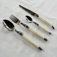 Laguiole Classic Tafelbesteck (24-teilig) – Für 6 Personen – 'Elfenbeinfarbe' in Holzbox | Französisches Design