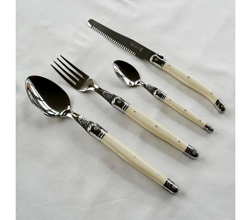 Laguiole Classic Dinner Cutlery (24-piece) – For 6 People – 'Ivory' in Wooden Box | French Design