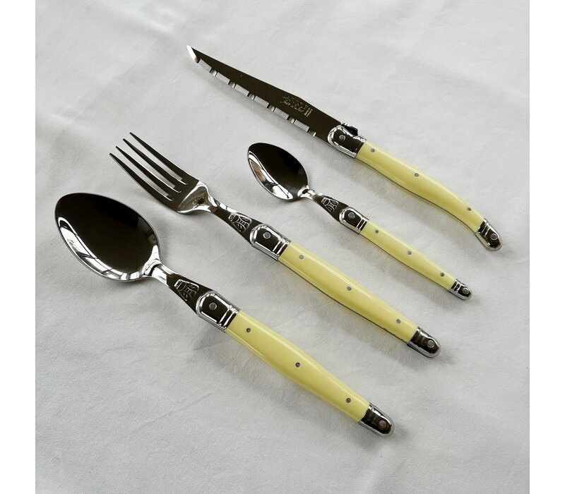 Laguiole Classic Steak Cutlery  (24-piece) – For 6 People – 'Butter Yellow' in Wooden Box | French Design