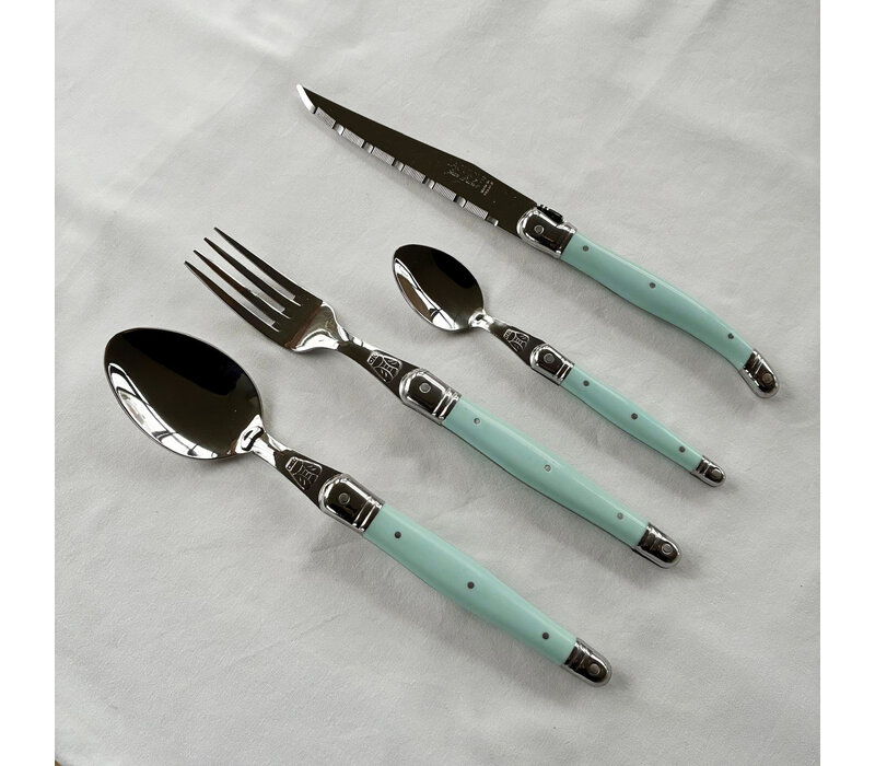 Laguiole Classic Steak Cutlery  (24-piece) – For 6 People – 'Lagoon Blue' in Wooden Box | French Design