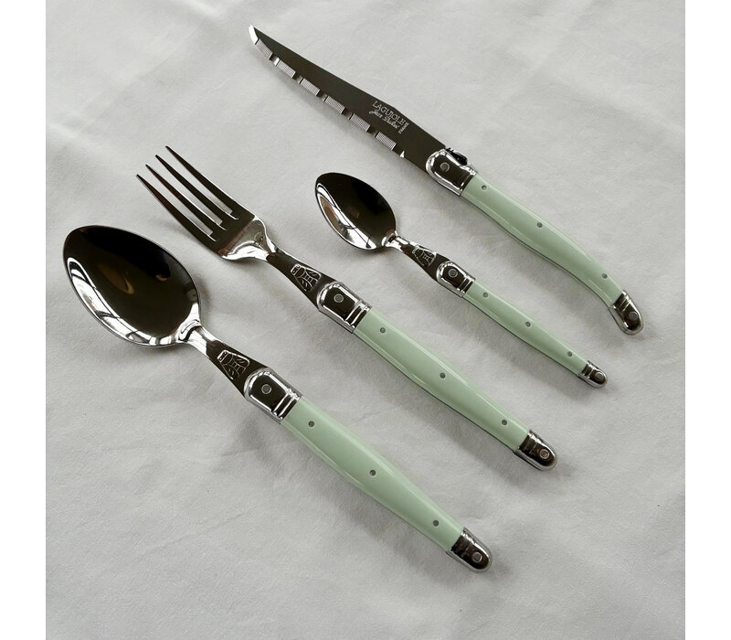 Laguiole Classic Steak Bestek (24-delig) – Voor 6 Personen – 'Mint Groen' in Houten Kist | Frans Design