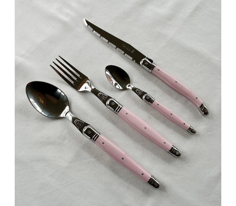 Laguiole Classic Couverts Steak (24 Pièces) – Pour 6 personnes – 'Rose Pastel' dans un coffret en bois | Design Française
