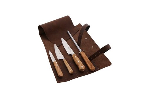 Laguiole SL2609 Jean Dubost 4 couteaux de cuisine en chêne avec étui en cuir