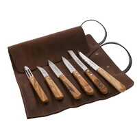 SL2611 Jean Dubost 6 Kitchen Knives Oak in Leather Case