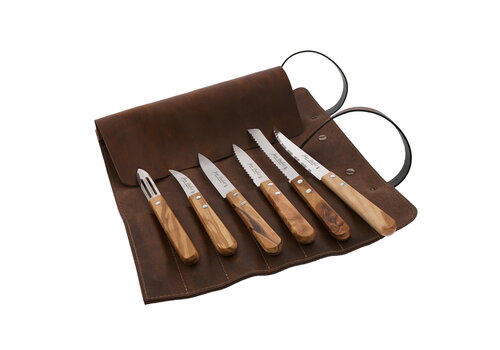 Laguiole SL2611 Jean Dubost 6 couteaux de cuisine en chêne avec étui en cuir