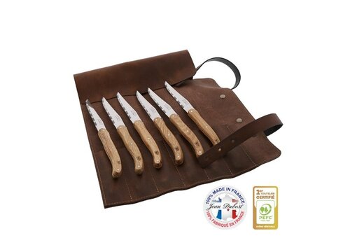 Laguiole SL2612 Jean Dubost 6 Seaknives Eichenholz im Lederetui