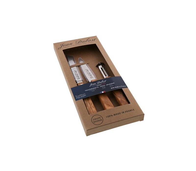 COH01 Jean Dubost ECO, ensemble de 3 couteaux de cuisine en bois d'olivier