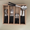 Kom Amsterdam Java 24-piece Dinner cutlery set with salad cutlery in wooden box, Black