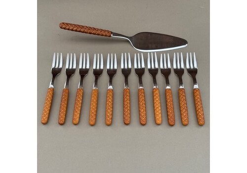 Kom Amsterdam Bali SET Kuchenheber mit 11 Kuchengabeln braun