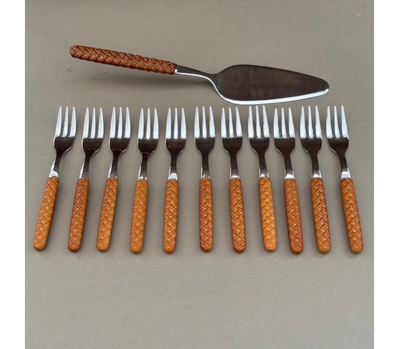 Bali SET Cake server with 11 cake forks brown