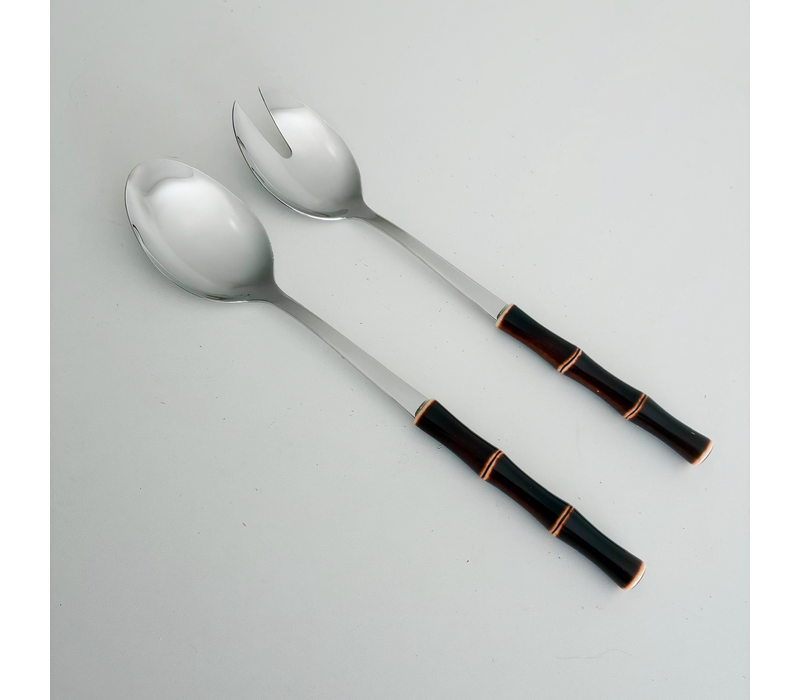 Salad Serving Set – Bamboo Look Dark Brown – Synthetic Cutlery Set