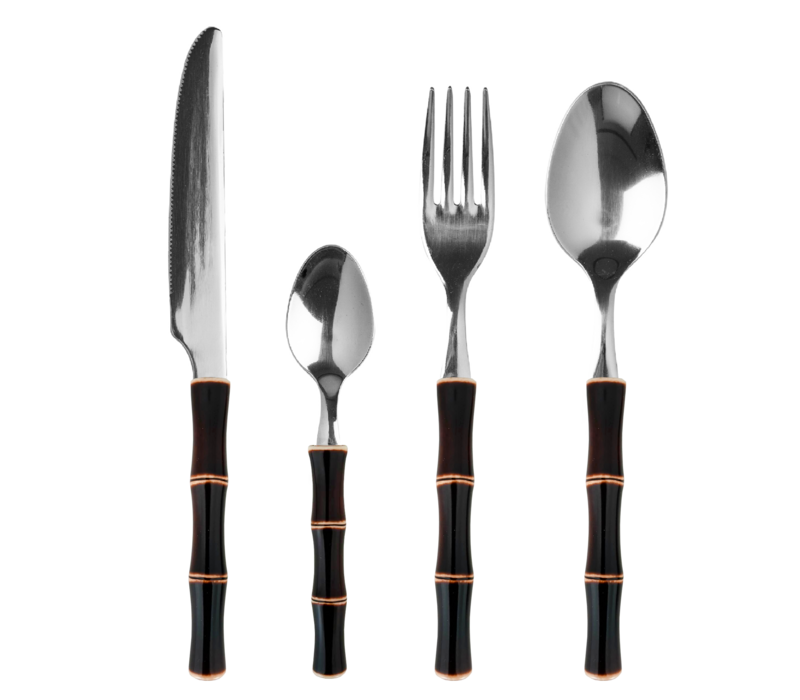 24-Piece Cutlery Set – Dark Brown Bamboo Design – Durable Plastic