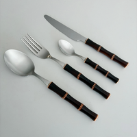 24-Piece Cutlery Set – Dark Brown Bamboo Design – Durable Plastic