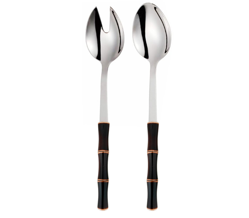Salad Serving Set – Bamboo Look Dark Brown – Synthetic Cutlery Set