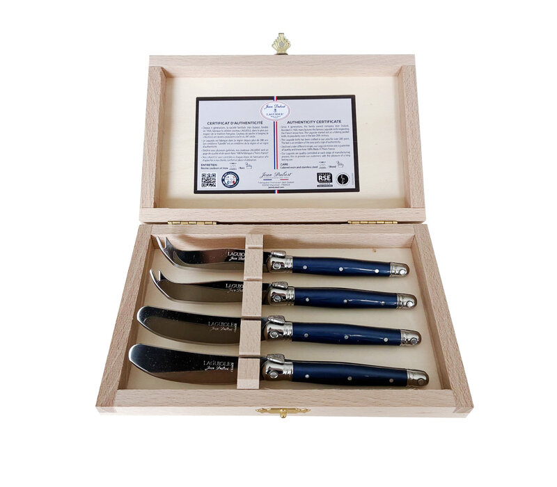 Laguiole Premium 2 Buttermesser & 2 Käsemesser Blau