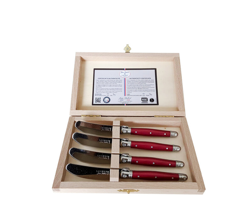 Laguiole Premium 4 Buttermesser Rot in Holzbox