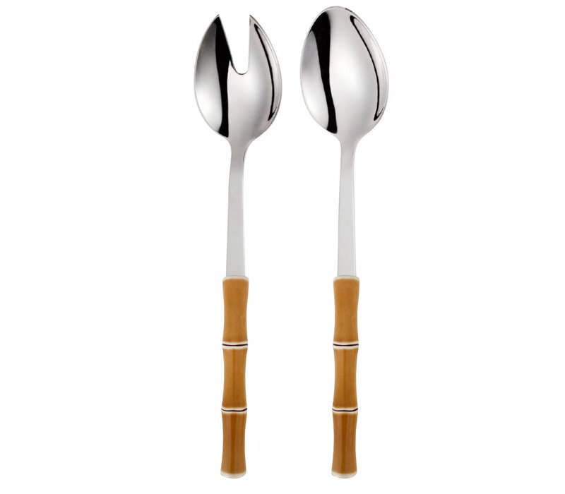Salatbesteck-Set – Bambusoptik, Hellbraun – Besteckset aus Kunststoff