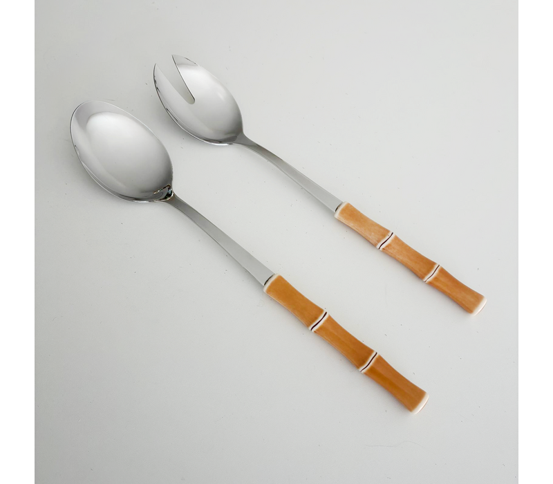 Service à Salade – Aspect Aambou Marron Clair – Ensemble de Couverts Synthétiques