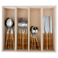 24-Piece Cutlery Set – Light Brown Bamboo Design – Durable Plastic