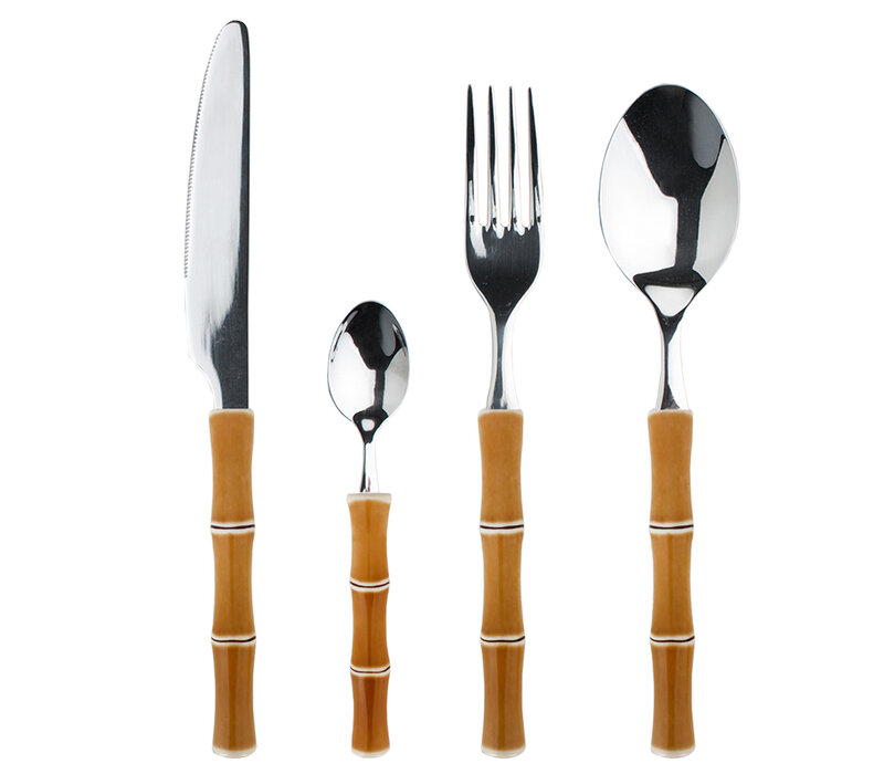 Ensemble de Couverts 24 pièces – Design Bambou Marron Clair – Plastique Résistant