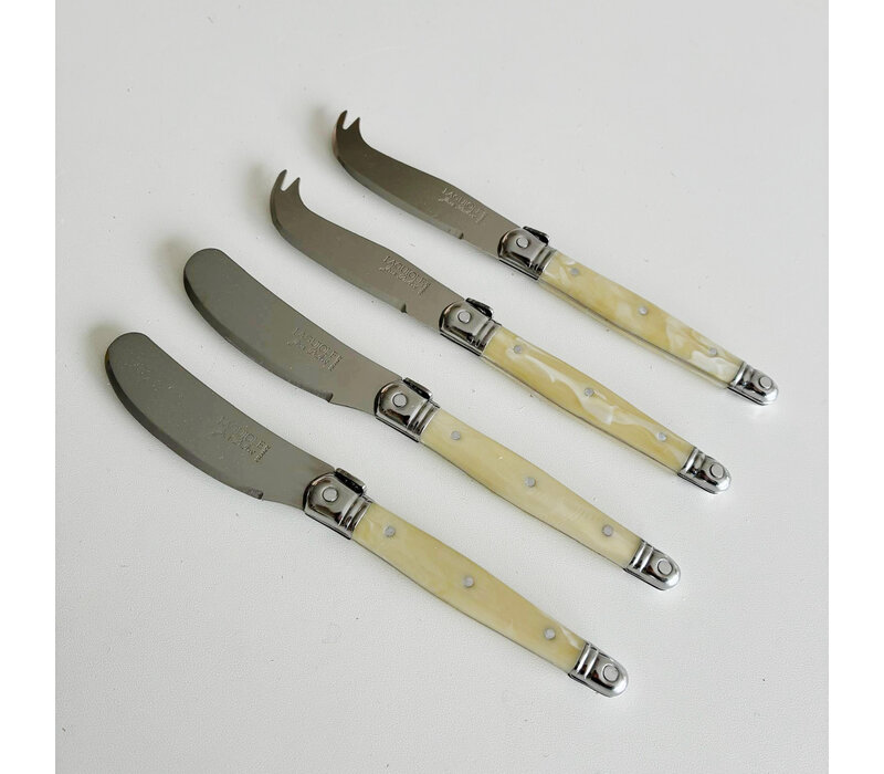 Laguiole Premium 2 Tartineurs & 2 Fromagettes Façon Corne Clair