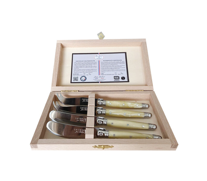 Laguiole Premium 2 Botermesjes & 2 Kaasmesjes Licht Hoorneffect