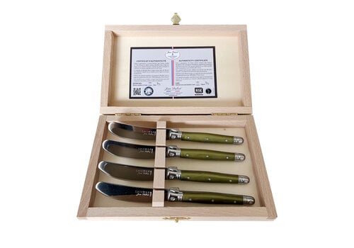 Laguiole Laguiole Premium 4 Buttermesser Olivgrün in Holzbox